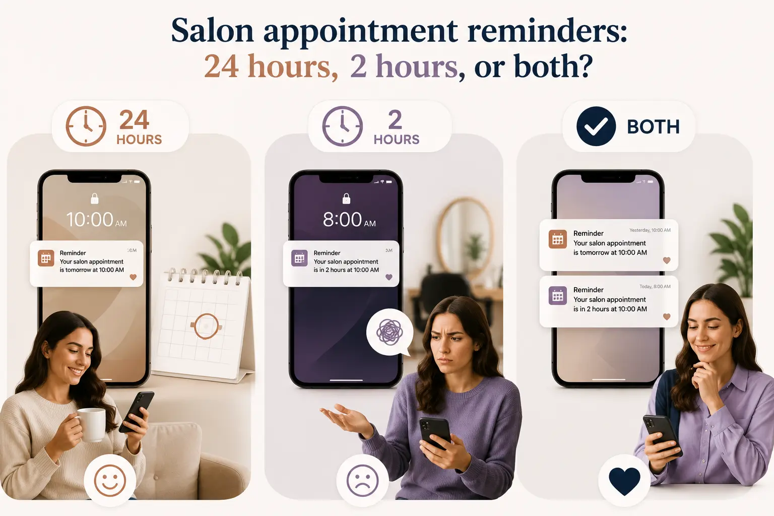 Salon appointment reminders: 24 hours, 2 hours, or both? cover image